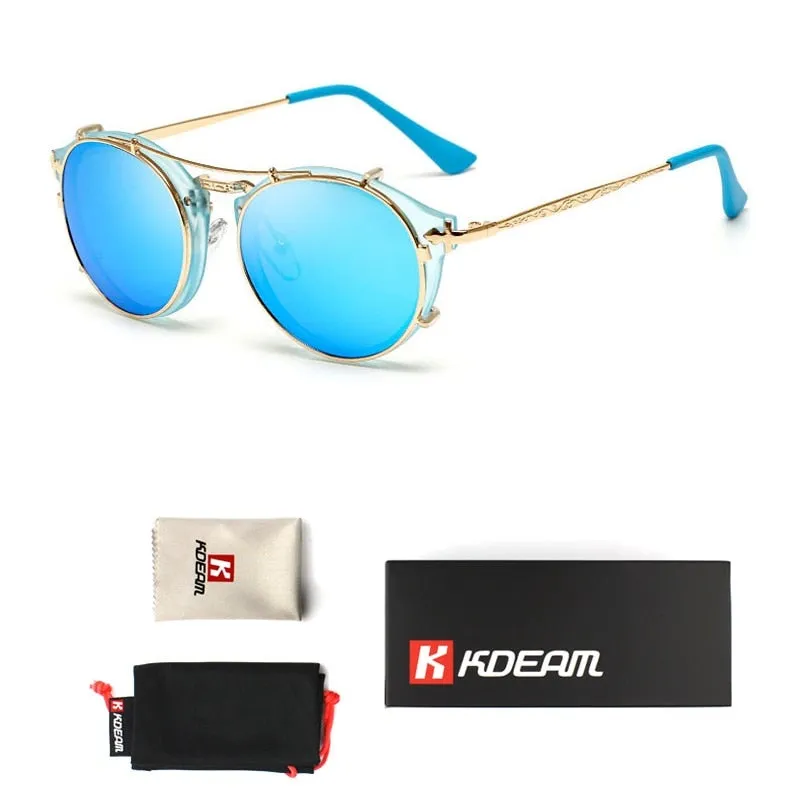 Happy Clip On  Removable Round Glasses Steampunk Sunglasses