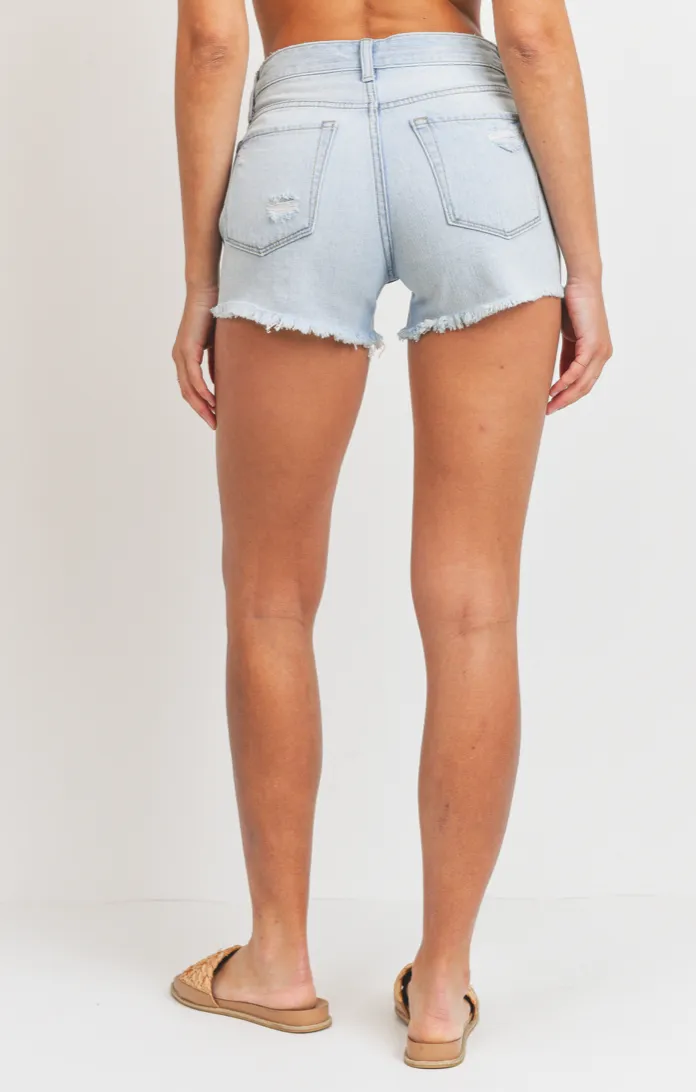 High Rise Destroyed Denim Shorts