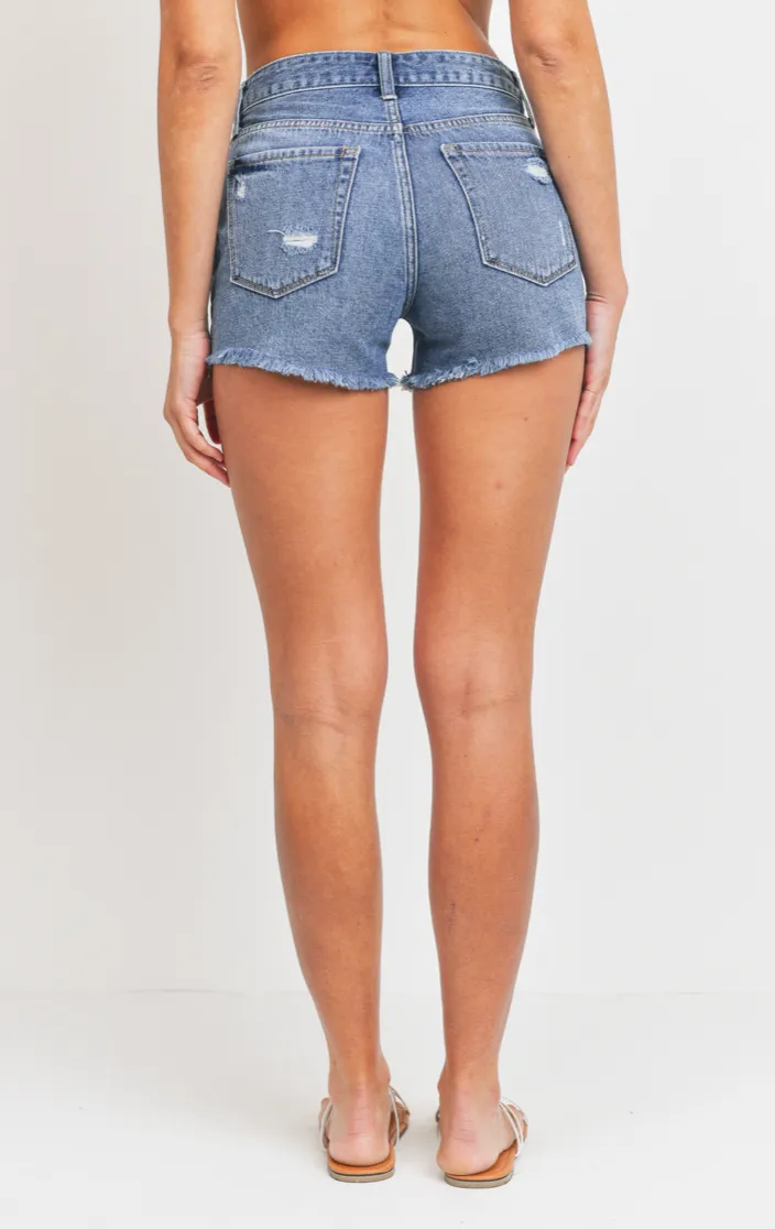 High Rise Destroyed Denim Shorts