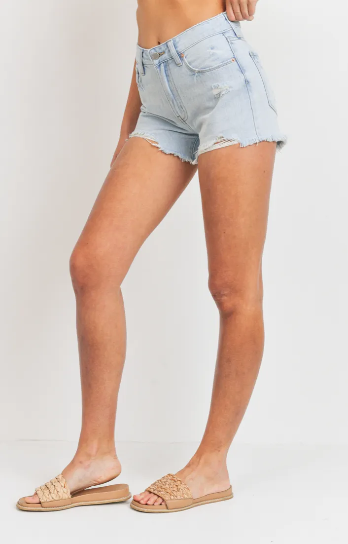 High Rise Destroyed Denim Shorts