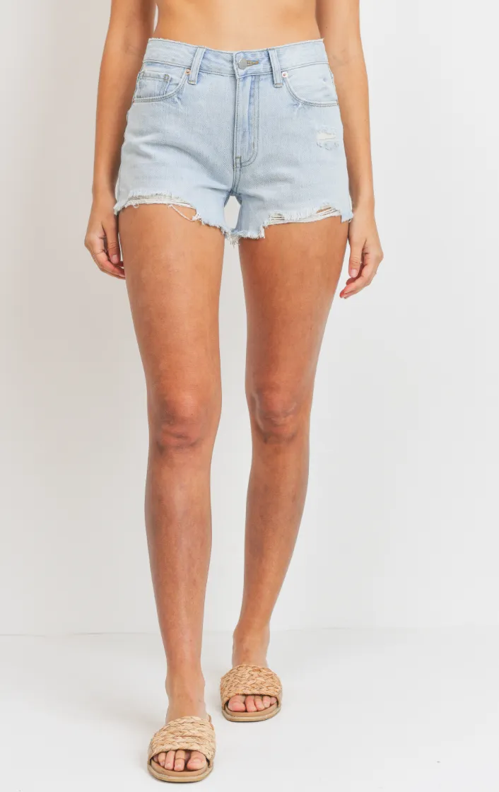 High Rise Destroyed Denim Shorts