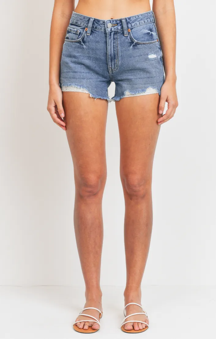 High Rise Destroyed Denim Shorts