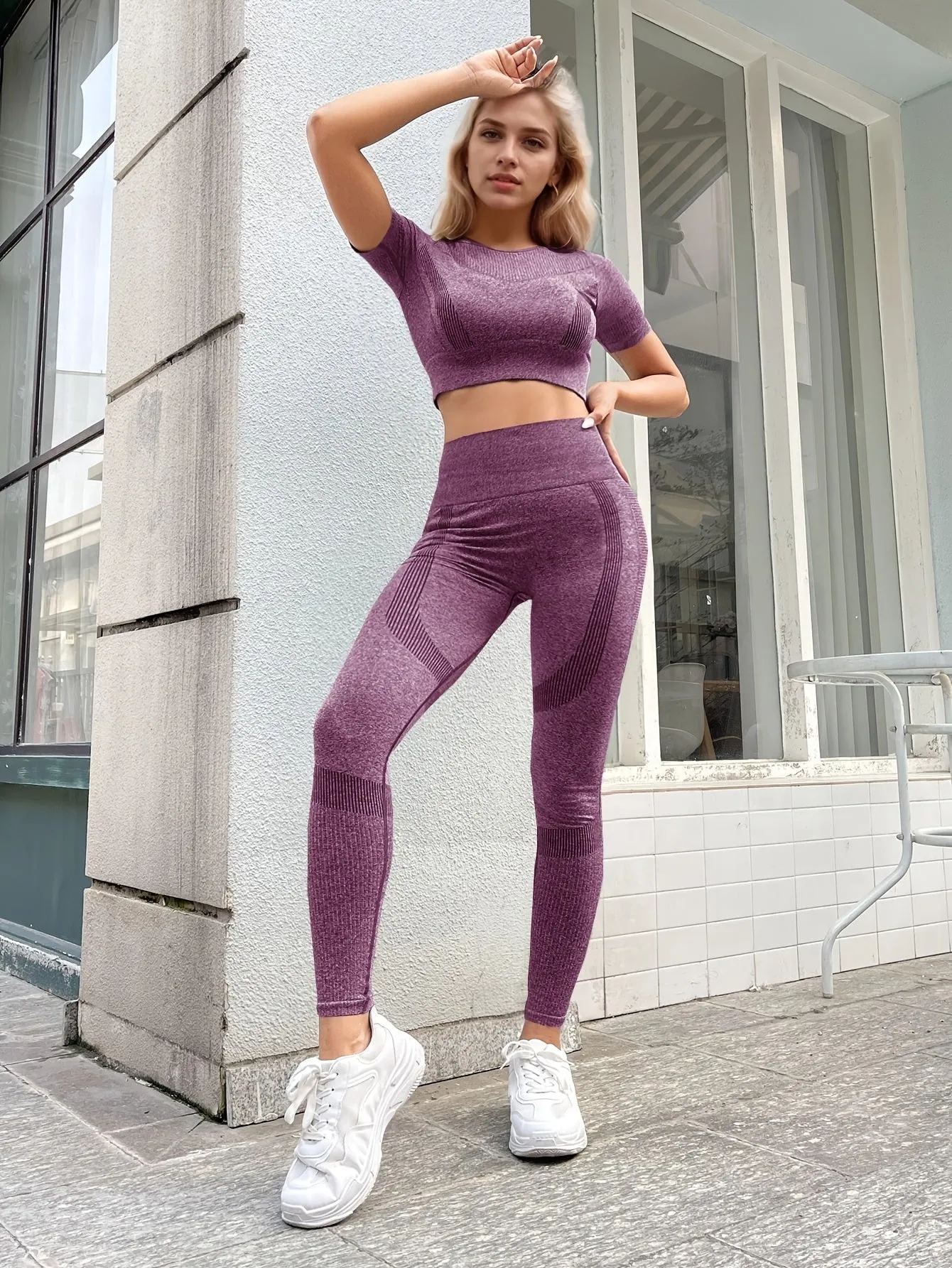 High Stretch Sports Activewear 2pcs Set Women's Leggings & Top