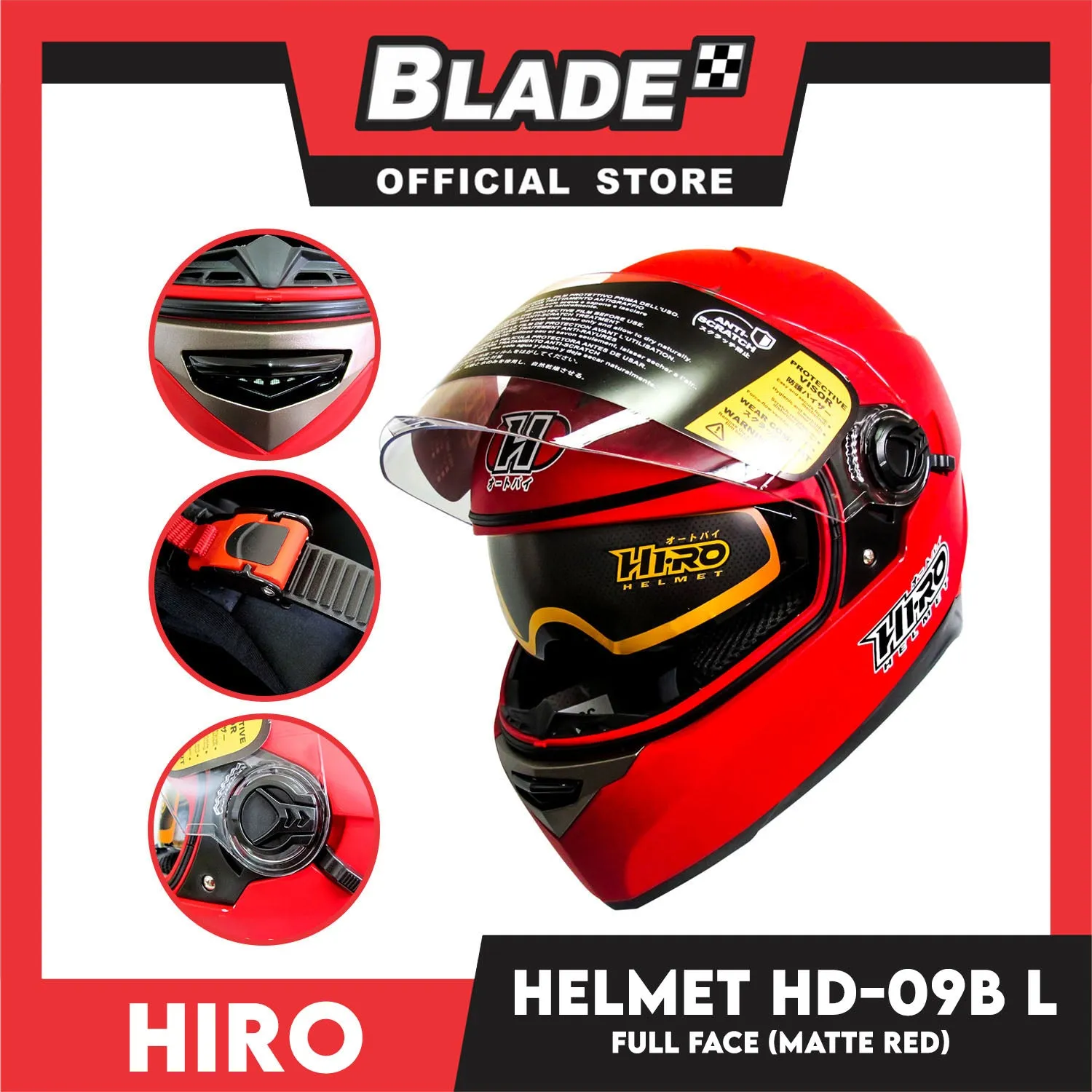 HIRO Helmet HD-09B Matte Red (Full face) Large