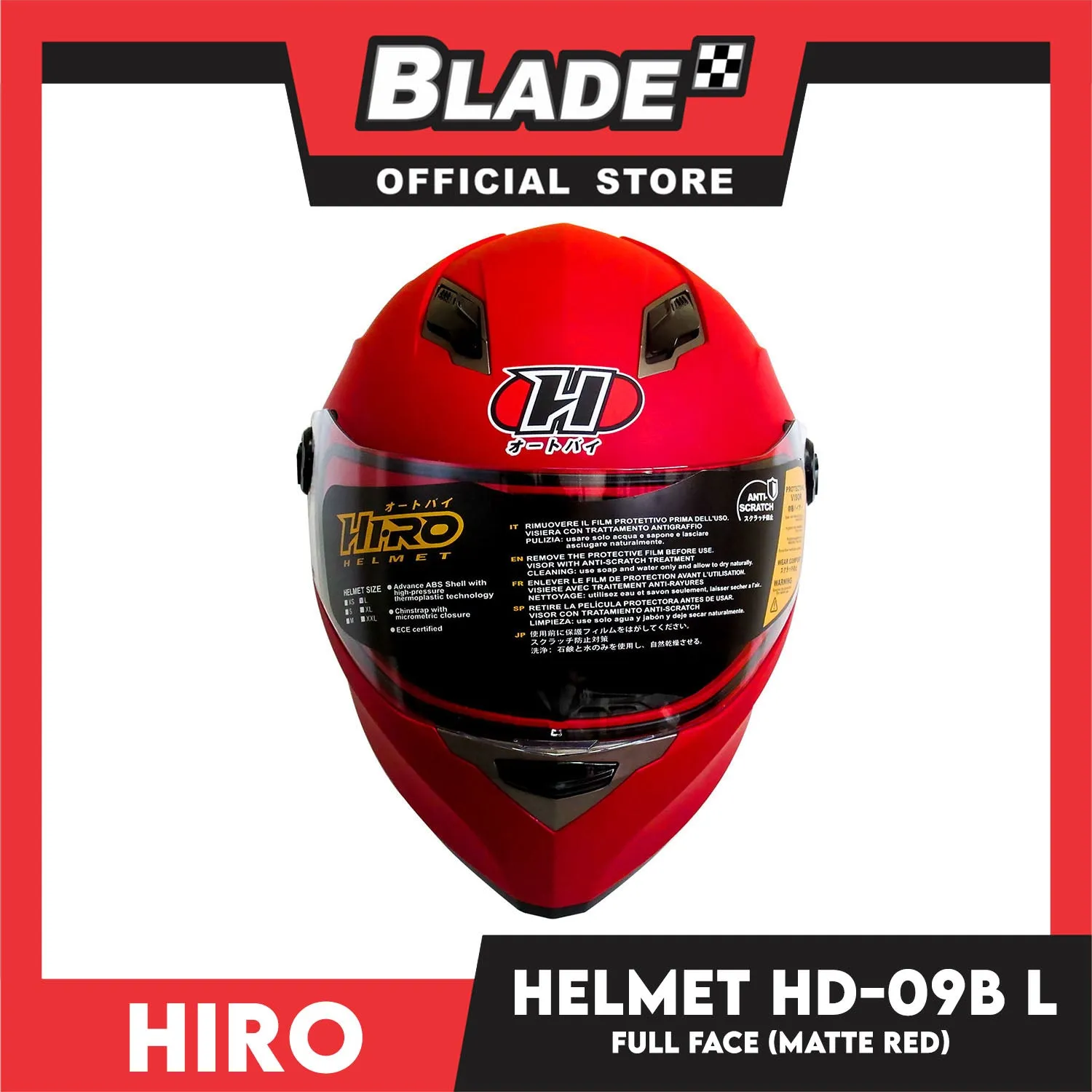 HIRO Helmet HD-09B Matte Red (Full face) Large