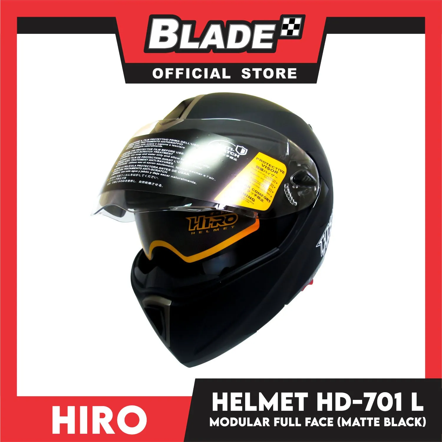 HIRO Helmet HD-701 Matte Black (Modular) Large