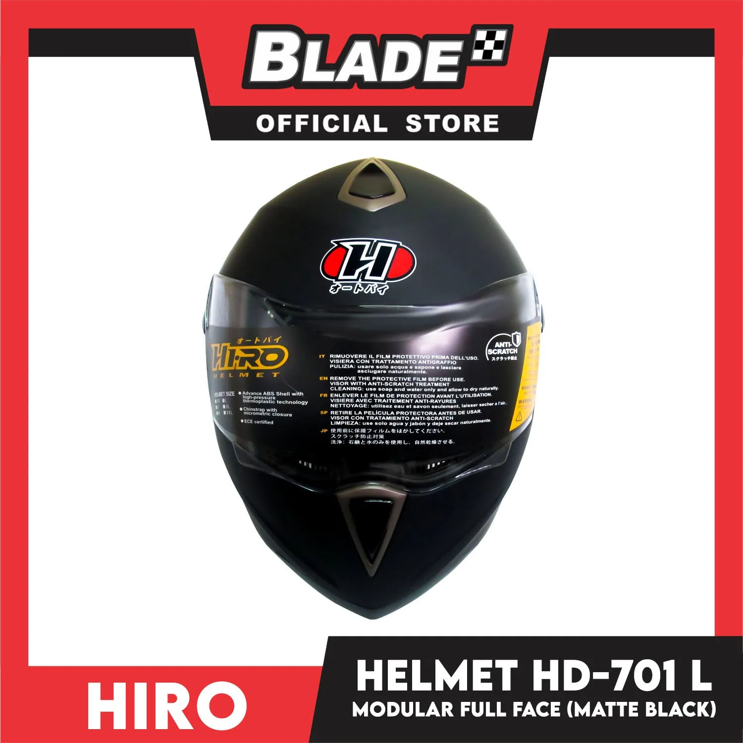 HIRO Helmet HD-701 Matte Black (Modular) Large