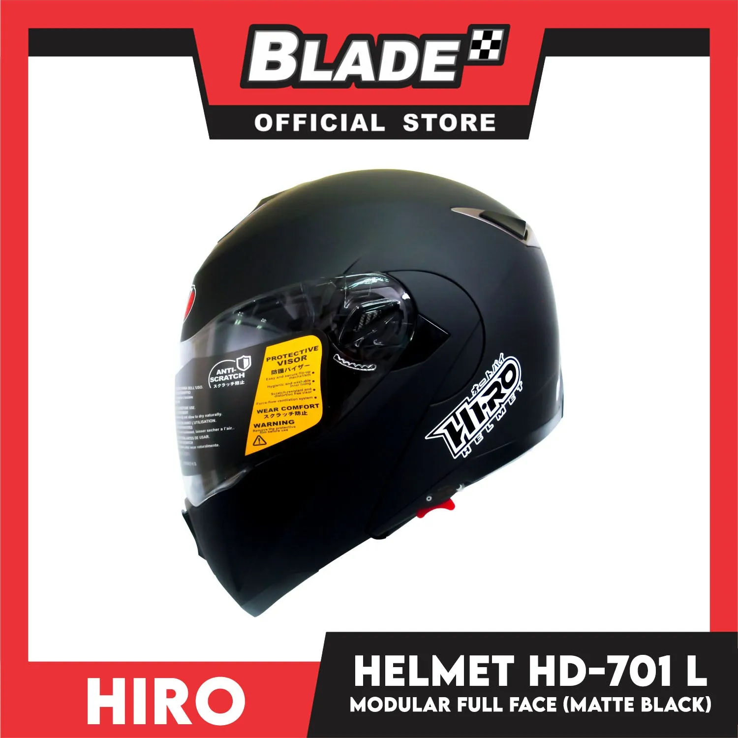 HIRO Helmet HD-701 Matte Black (Modular) Large