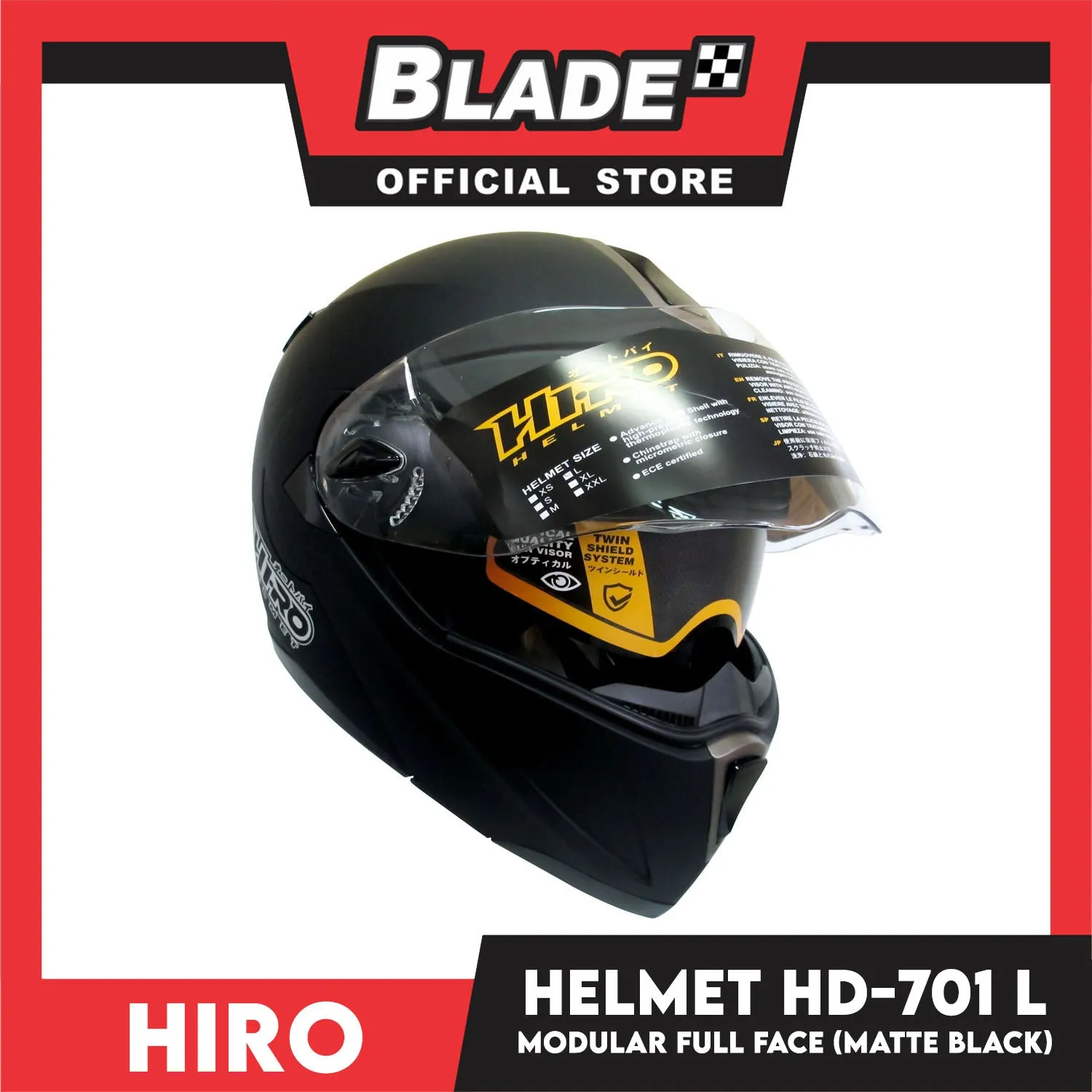 HIRO Helmet HD-701 Matte Black (Modular) Large