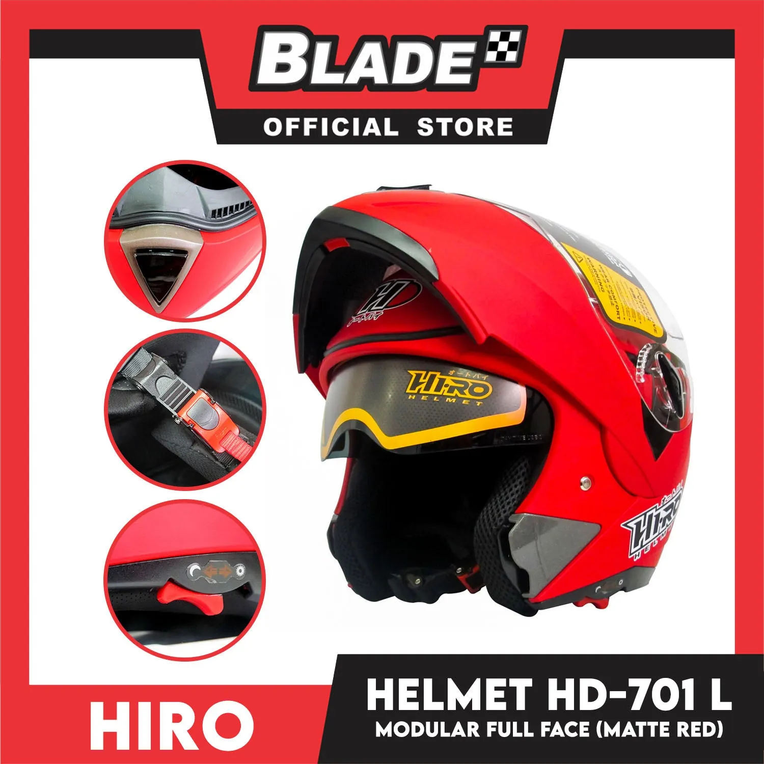 HIRO Helmet HD-701 Matte Red (Modular)