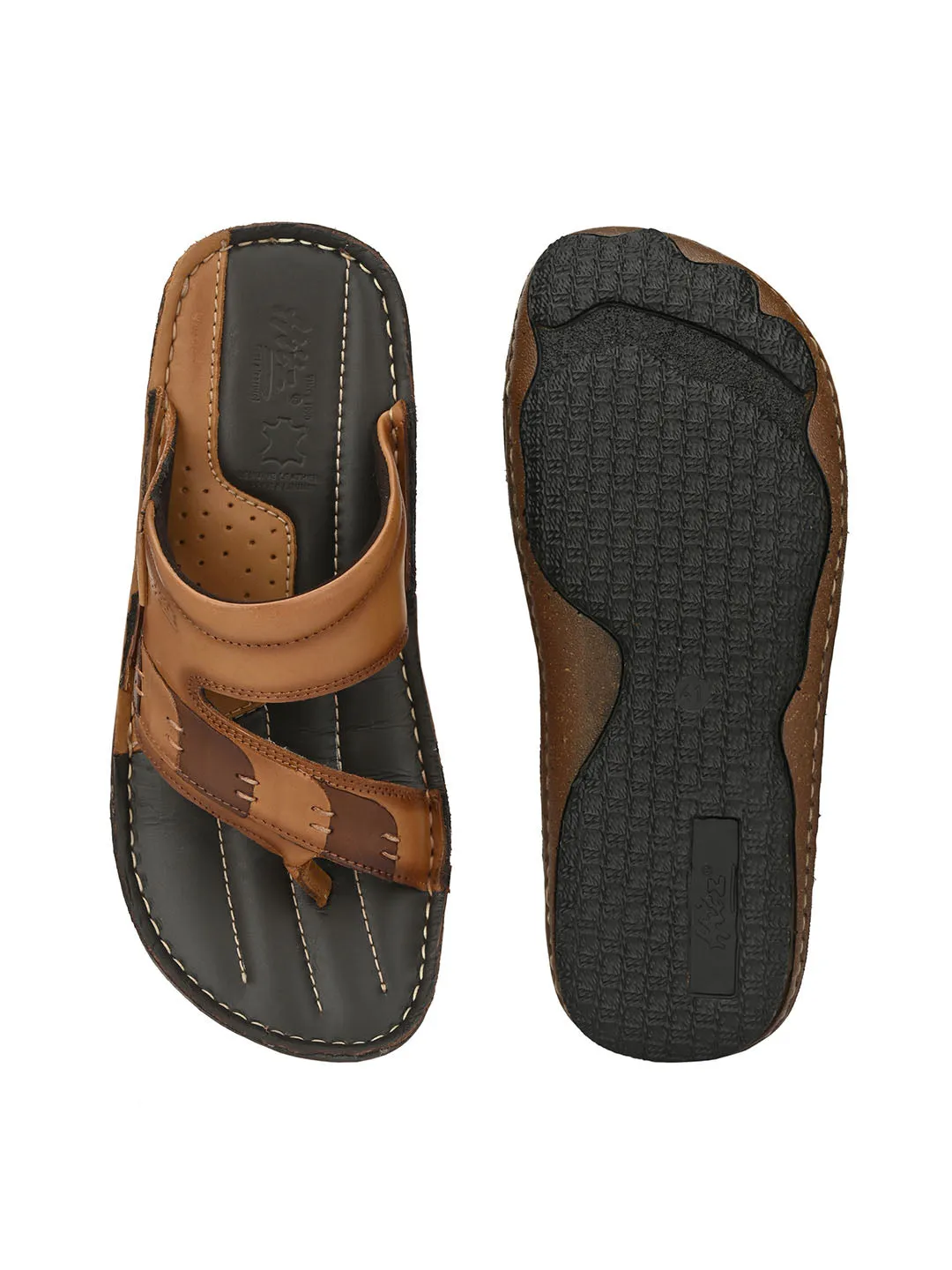 HITZ7350 Men's Tan Leather Daily Wear Open Slipper