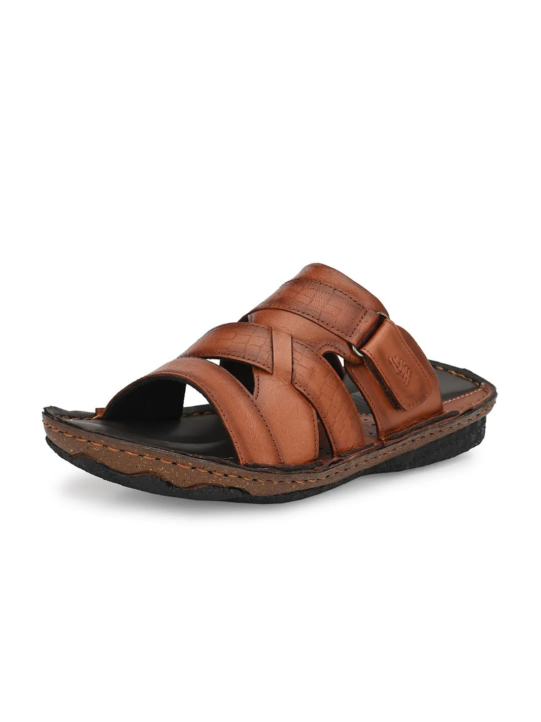 HITZ7357 Men's Tan Leather Casual Open Slipper