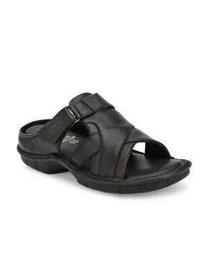 HITZ9609 Men's Black Leather Casual Open Slipper
