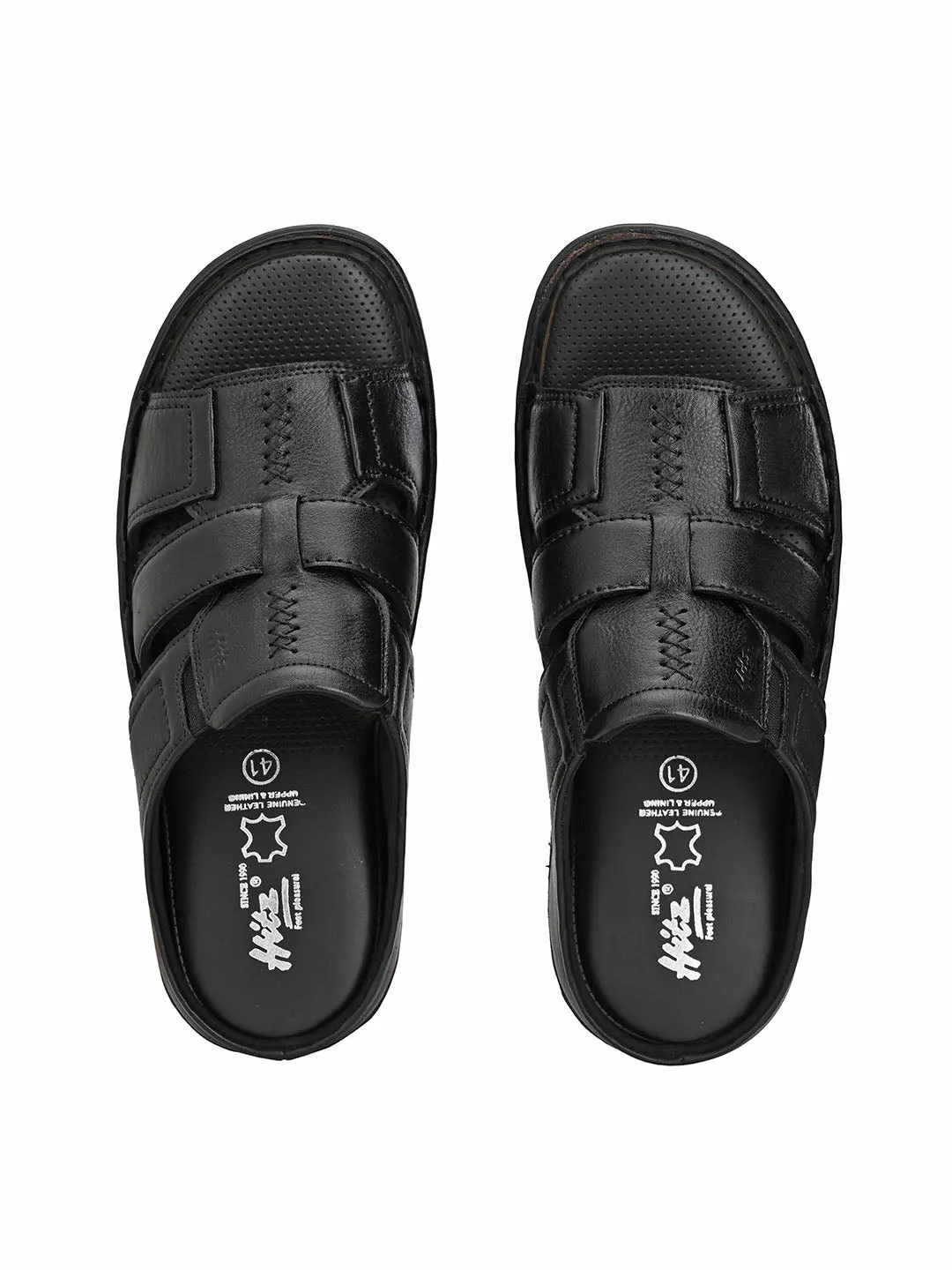 HITZ9620 Men's Black Leather Casual Open Slipper
