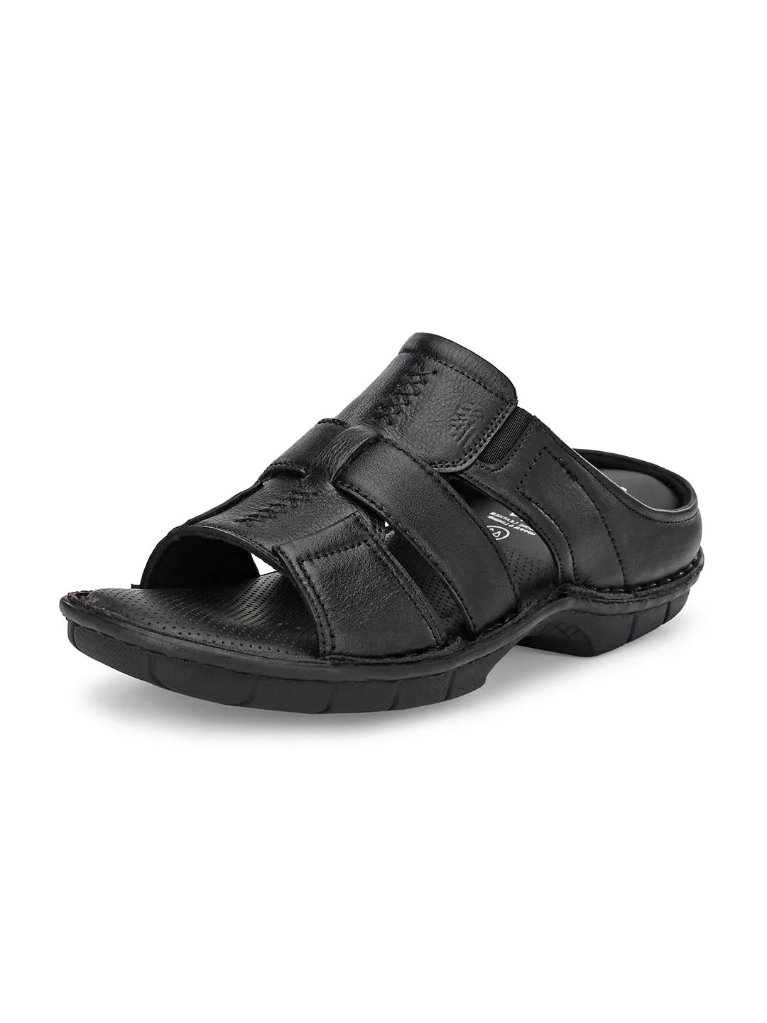 HITZ9620 Men's Black Leather Casual Open Slipper