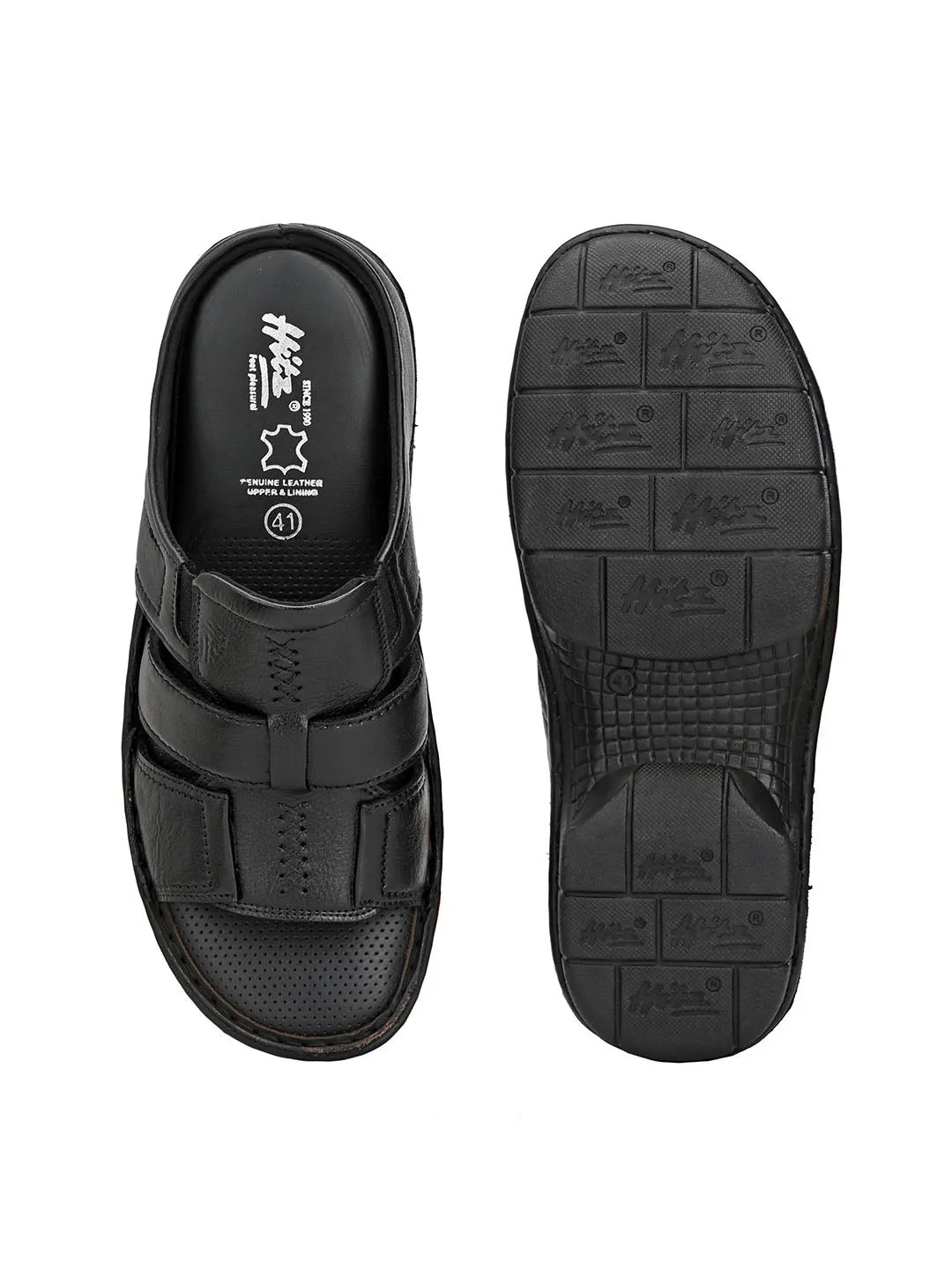 HITZ9620 Men's Black Leather Casual Open Slipper