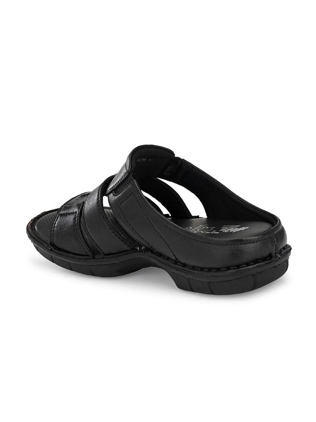HITZ9620 Men's Black Leather Casual Open Slipper
