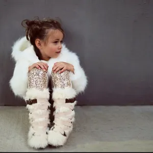 Joyfolie Fur Boot in Cream/Silver Sz 1