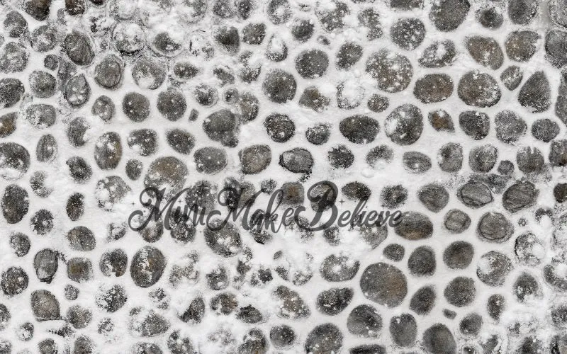 Kate Snow Christmas Winter Cobblestone Street Rubber Floor Mat designed by Mini MakeBelieve