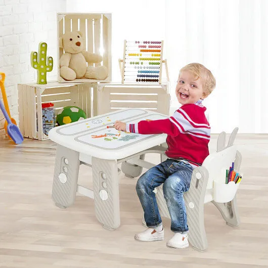 Kids Table and Chair Set with Flip-Top Bookshelf-Gray - Color: Gray
