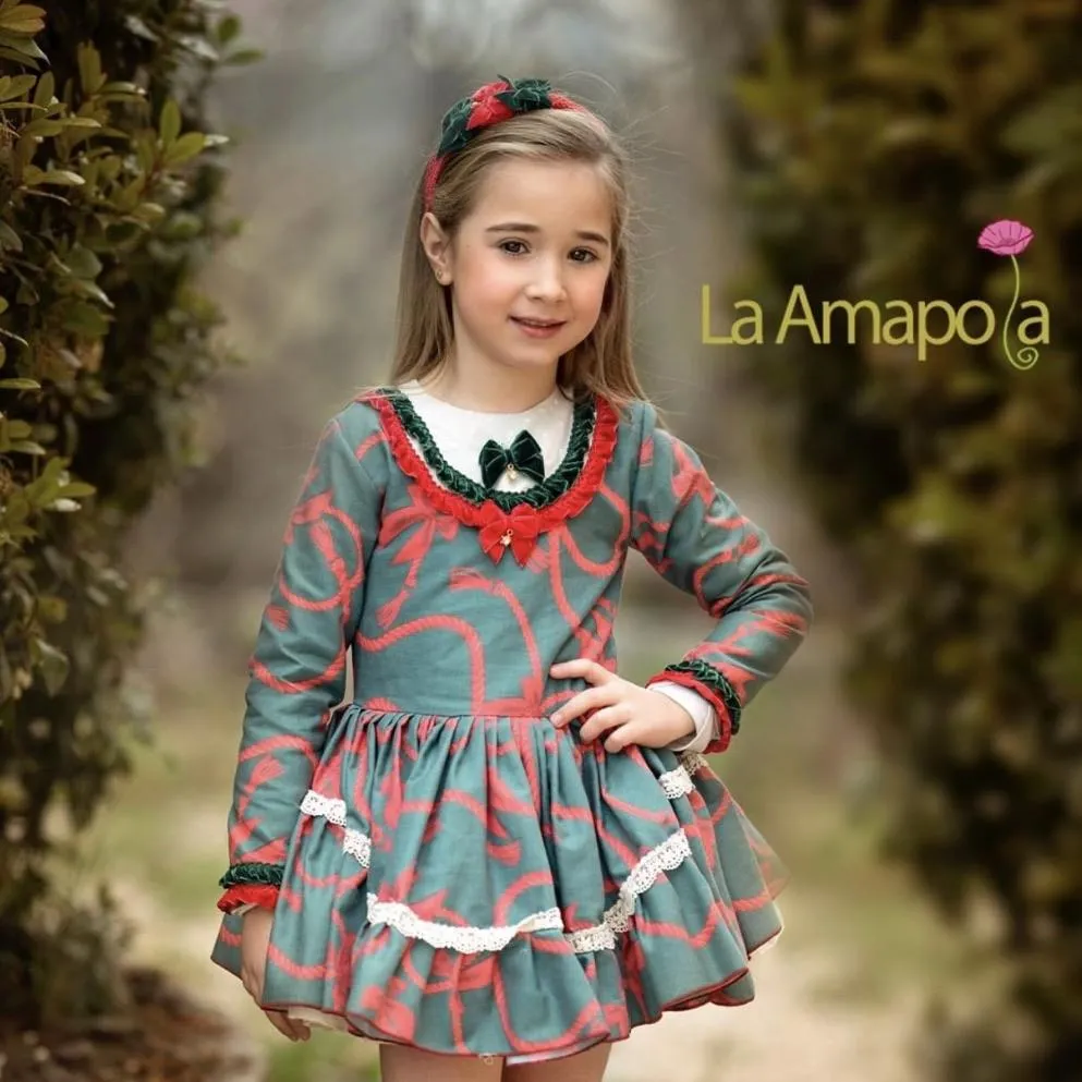 LA AMAPOLA GREEN AMAZONA DROP WAIST DRESS