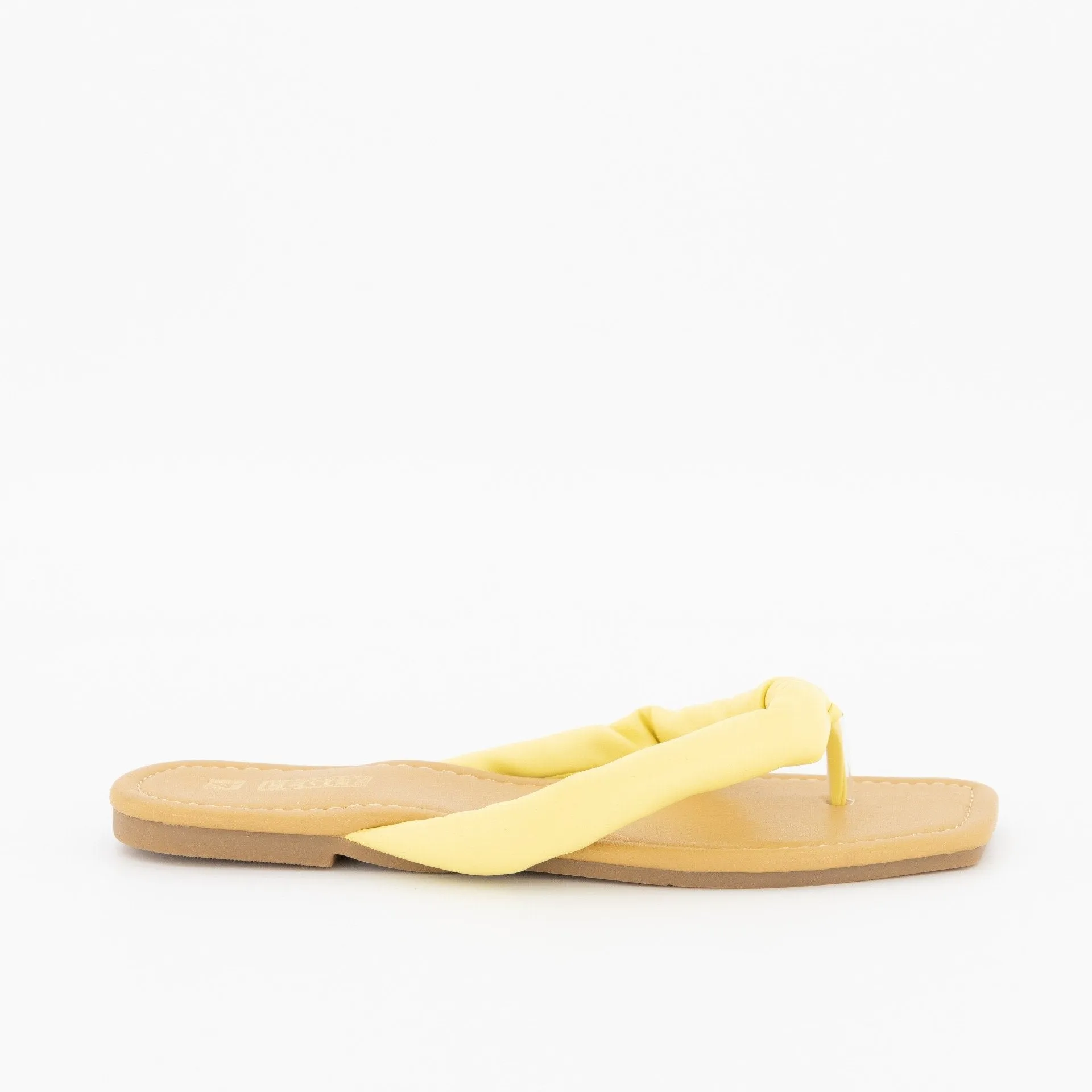 Ladies Puffy Thong Push-In Sandal - Light Yellow