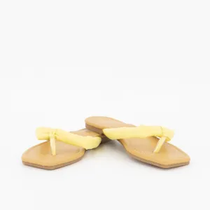 Ladies Puffy Thong Push-In Sandal - Light Yellow