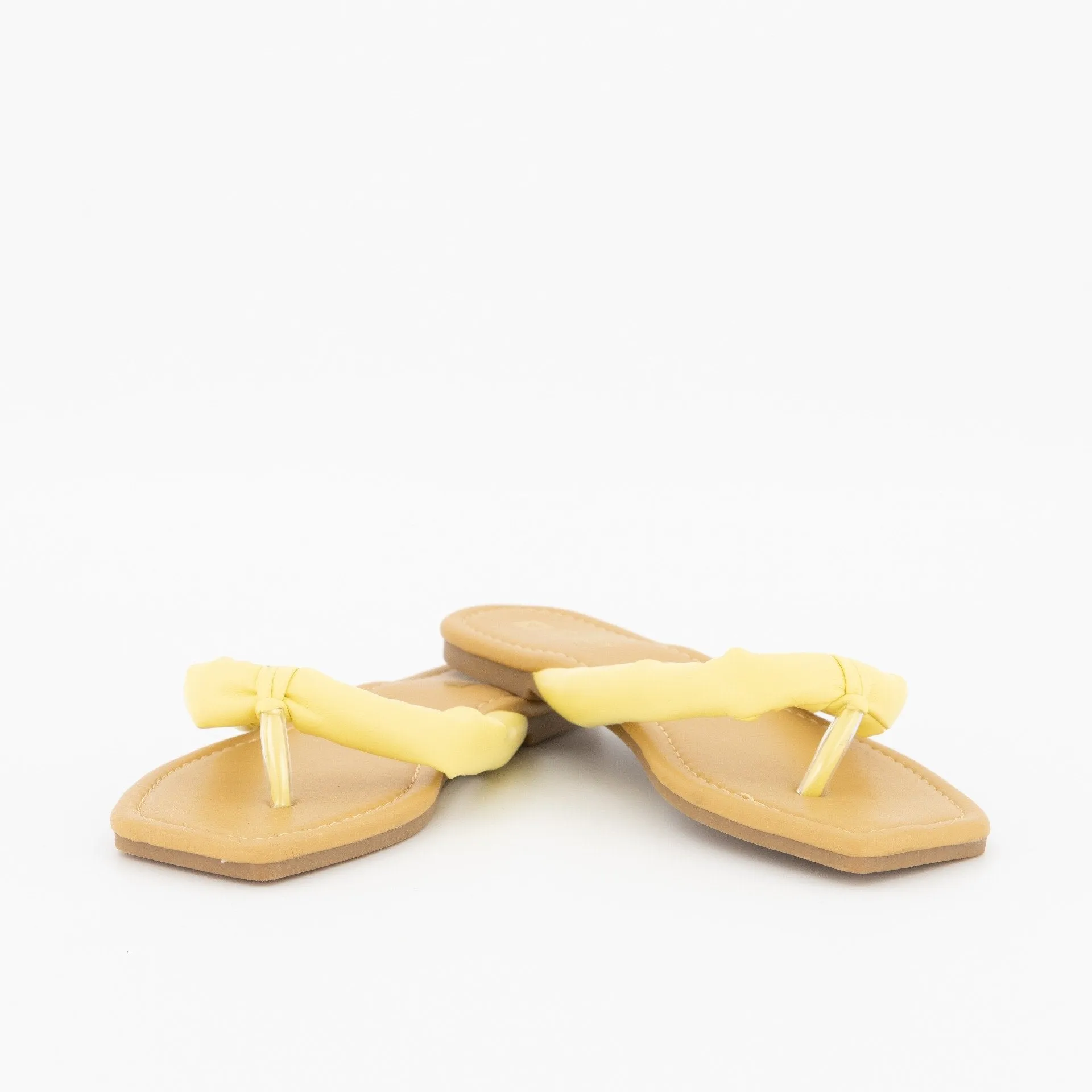 Ladies Puffy Thong Push-In Sandal - Light Yellow