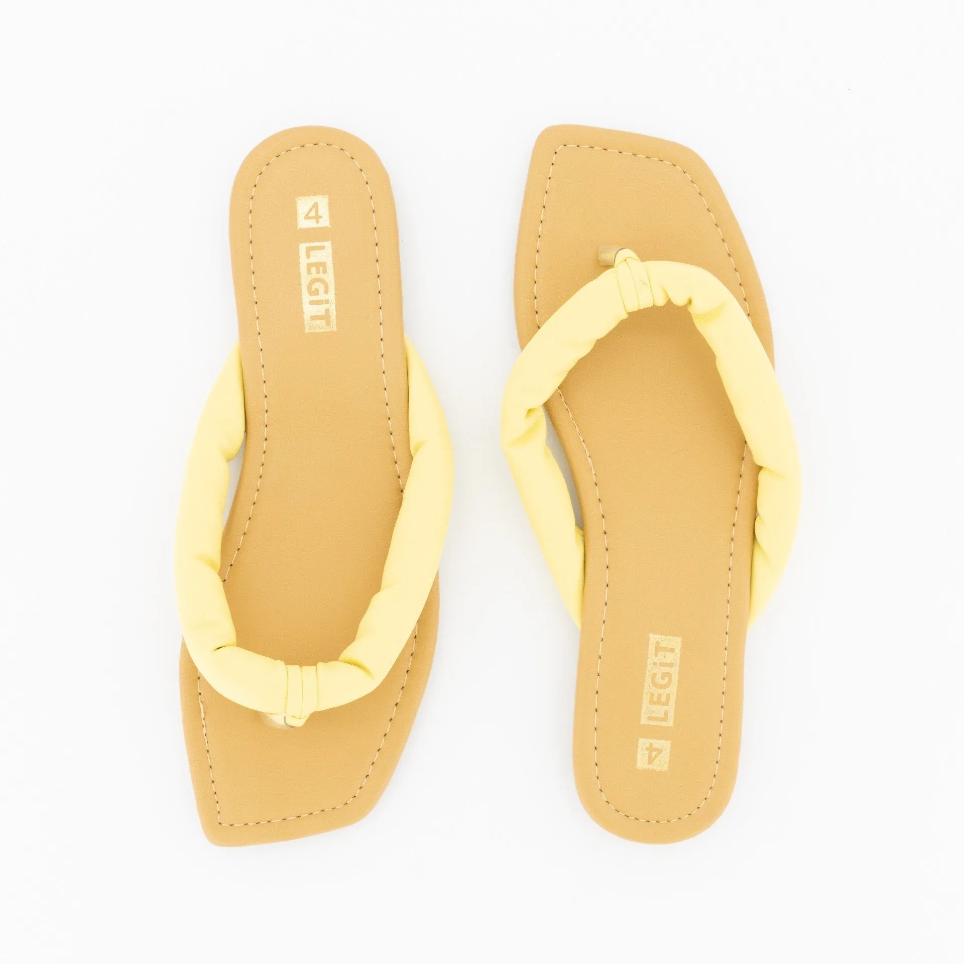 Ladies Puffy Thong Push-In Sandal - Light Yellow