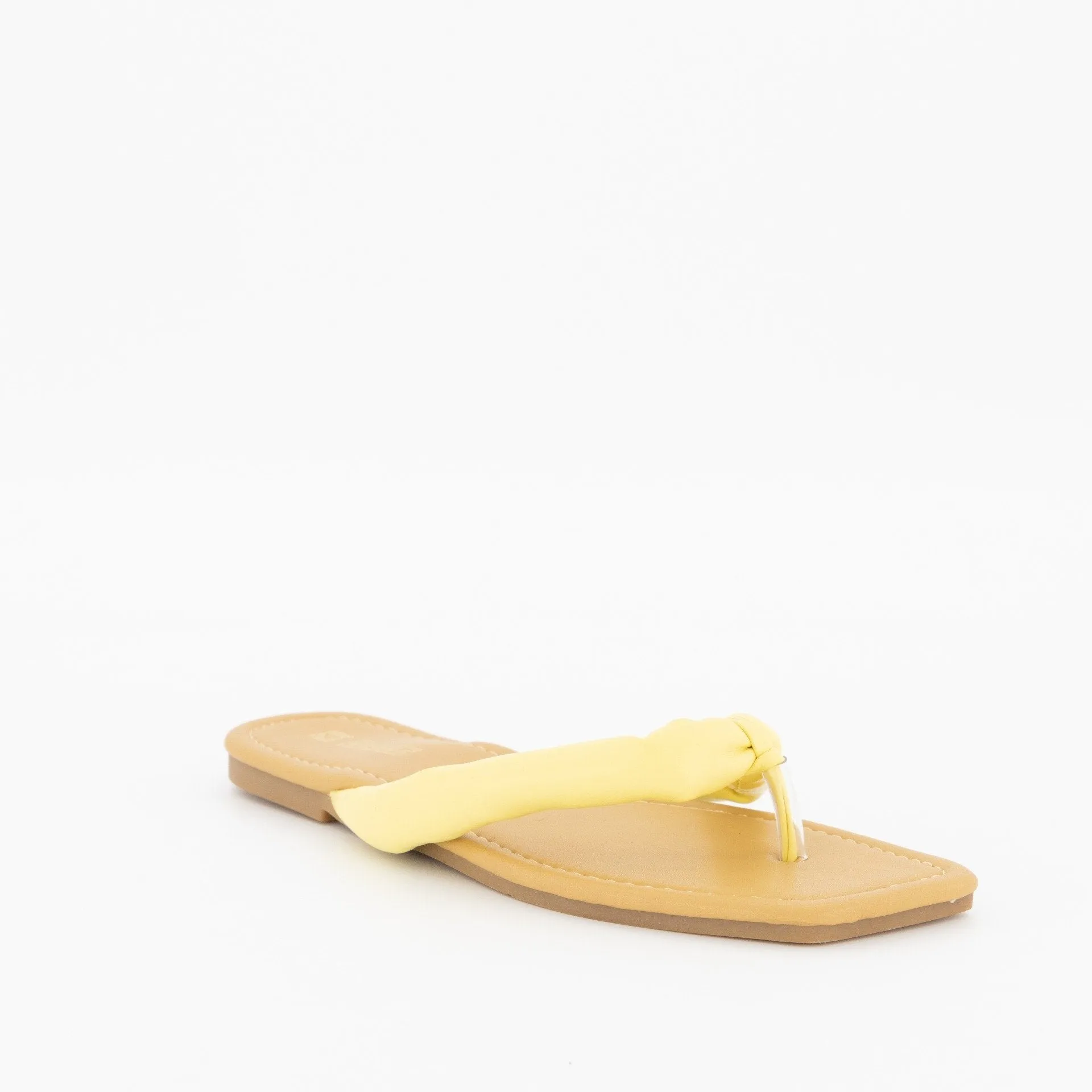 Ladies Puffy Thong Push-In Sandal - Light Yellow