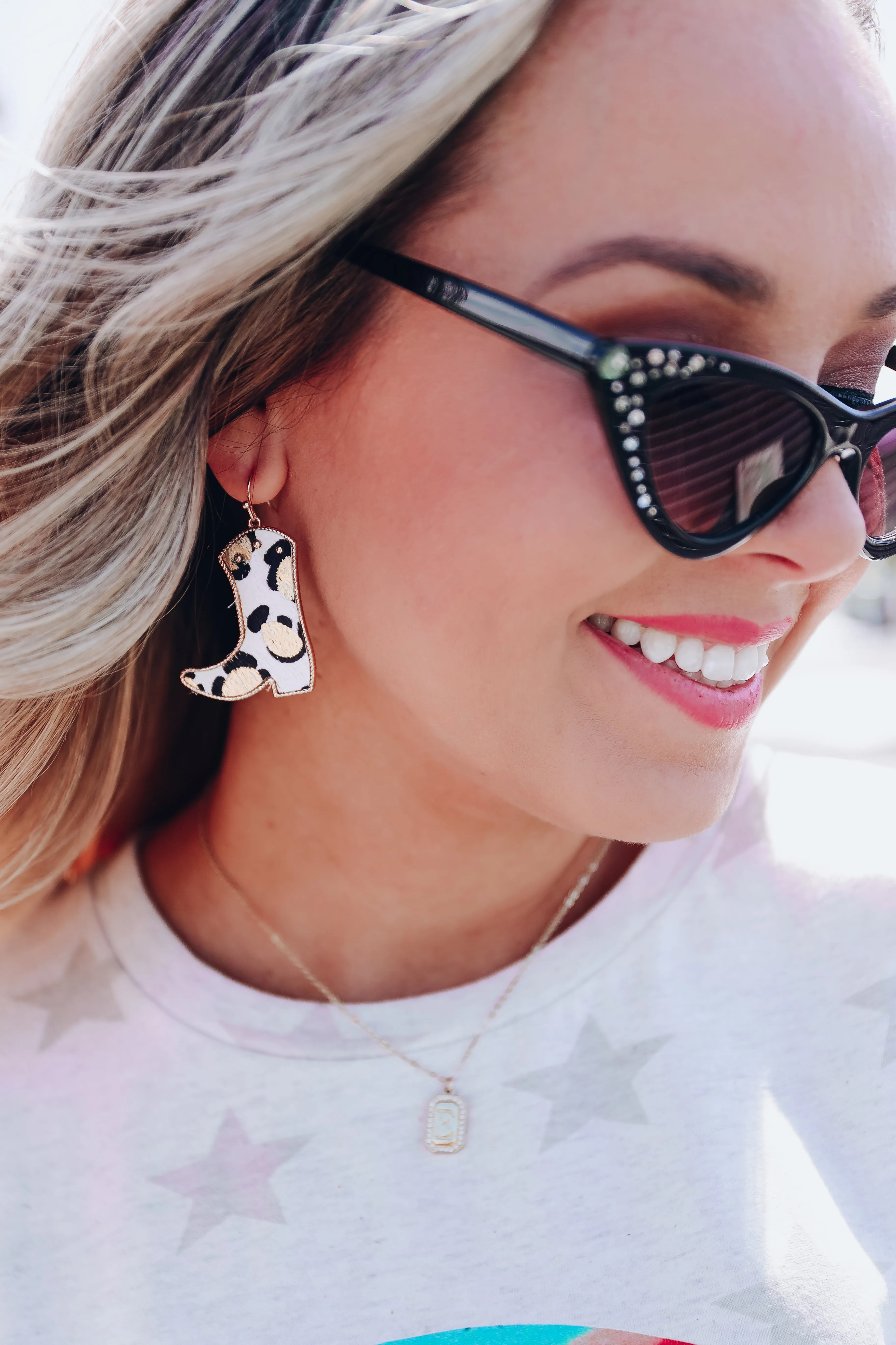 Leopard Fur Boot Earrings - Gold