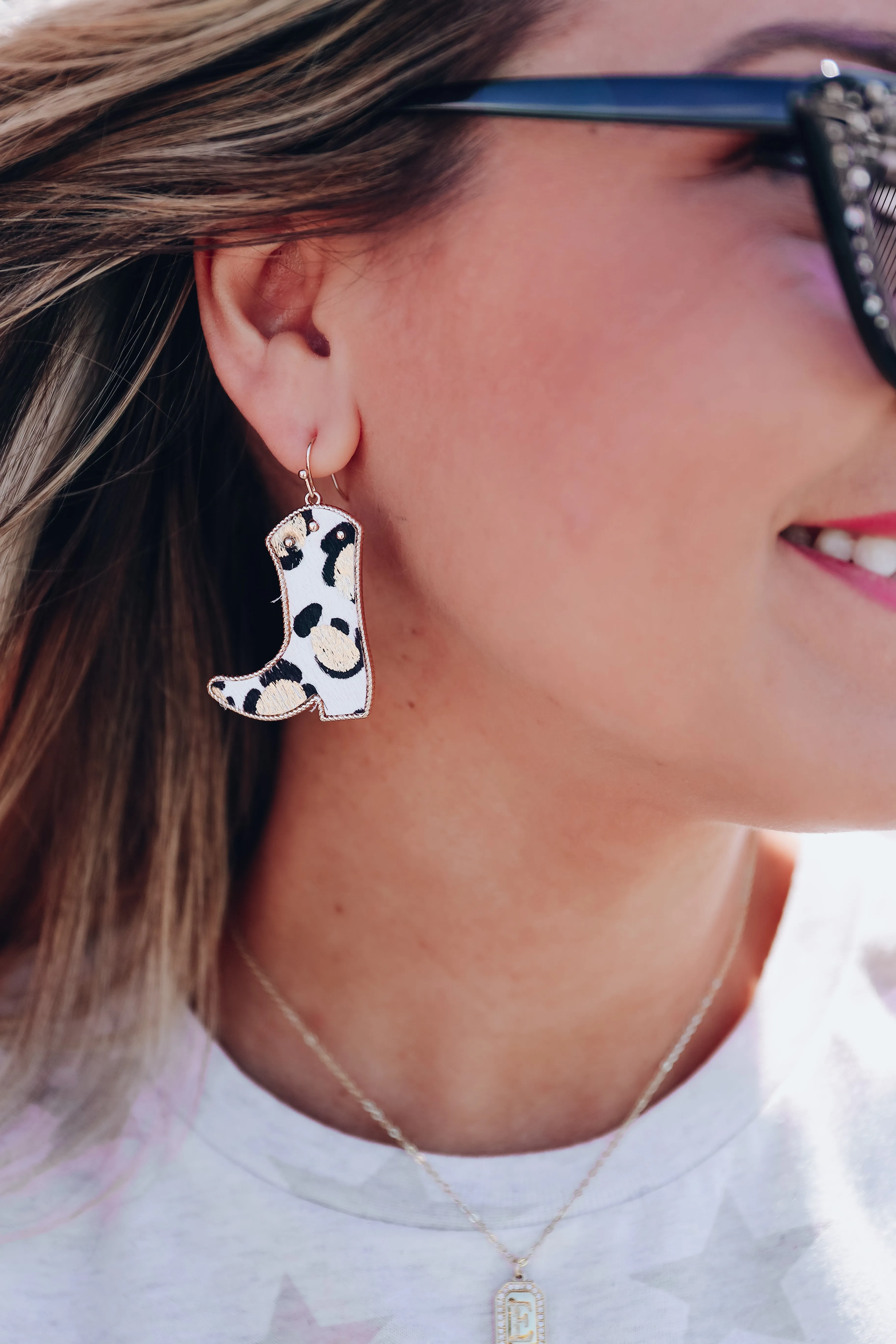 Leopard Fur Boot Earrings - Gold