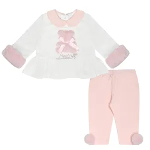 LITTLE A - Bear Hugs Gracie Faux Fur Bear Print Legging Set - Snow White