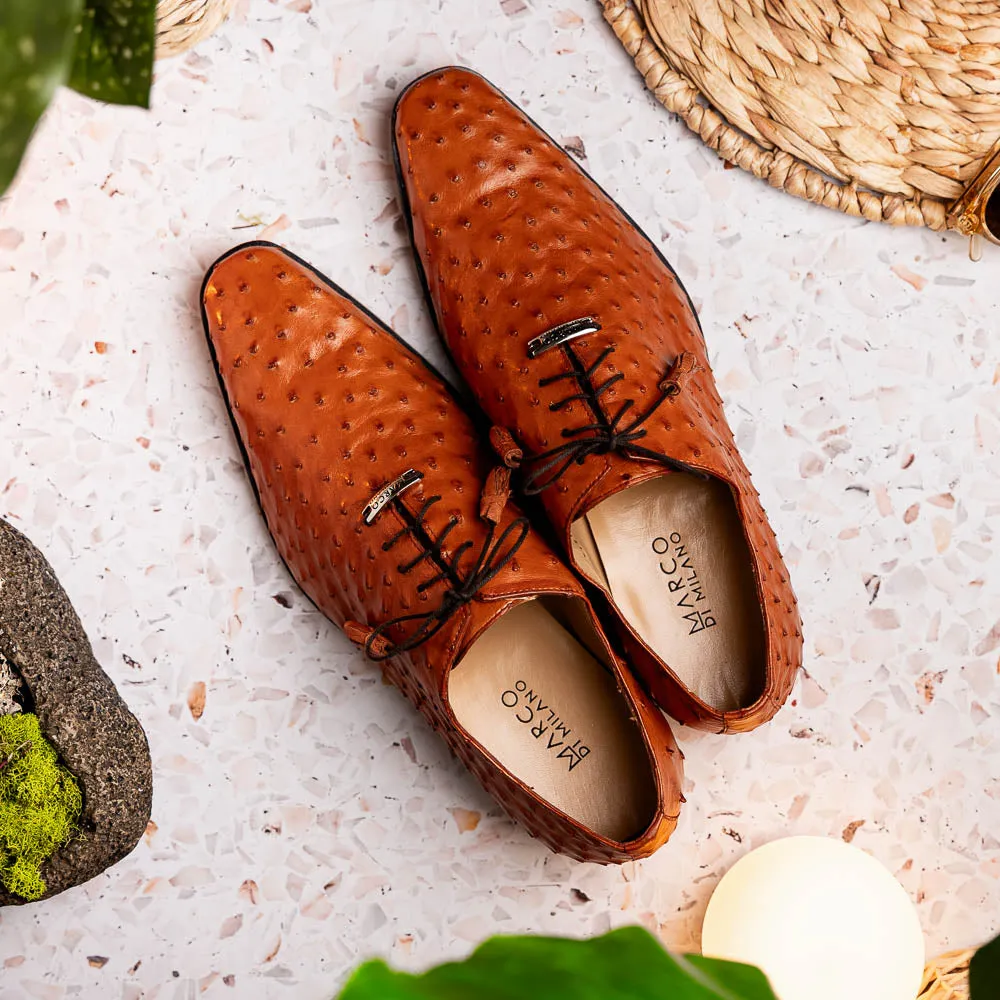 Marco Di Milano Criss in Brandy Ostrich Oxford Dress Shoes