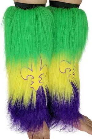 Mardi Gras fur leg warmers w/fleur de lis