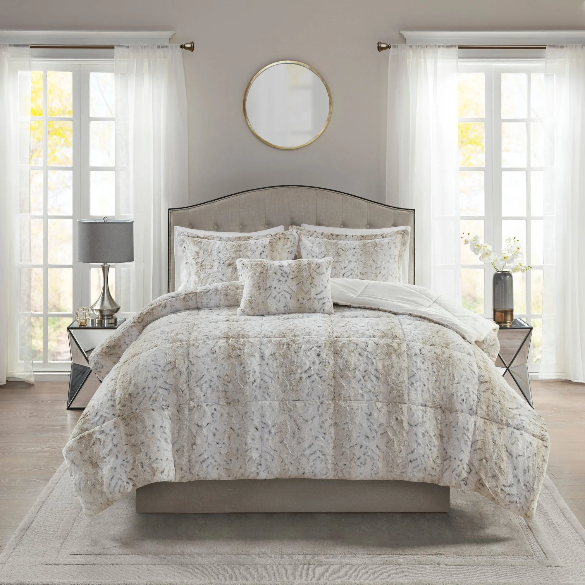 Marselle Faux Fur Comforter Set Snow Leopard