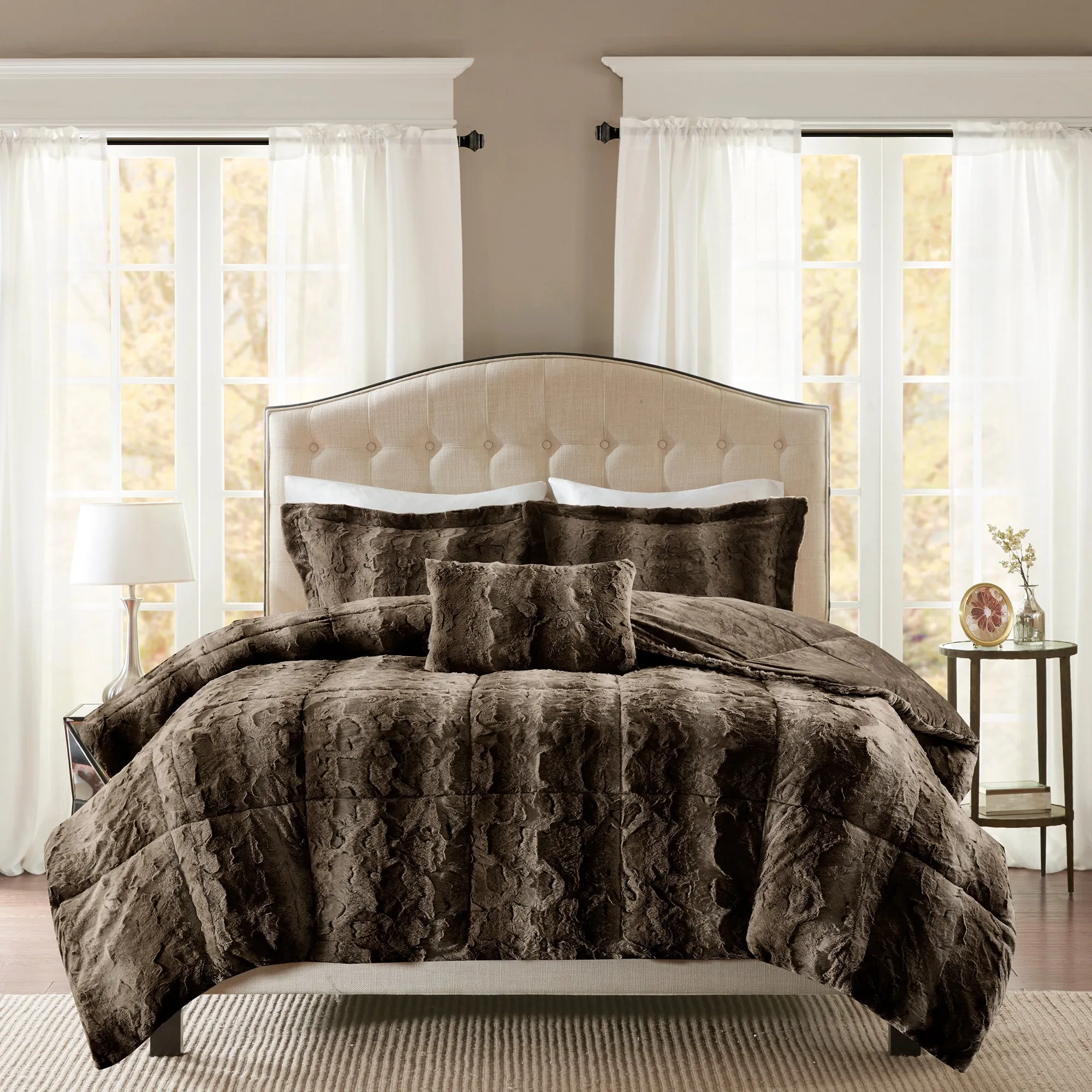 Marselle Faux Fur Comforter Set Snow Leopard