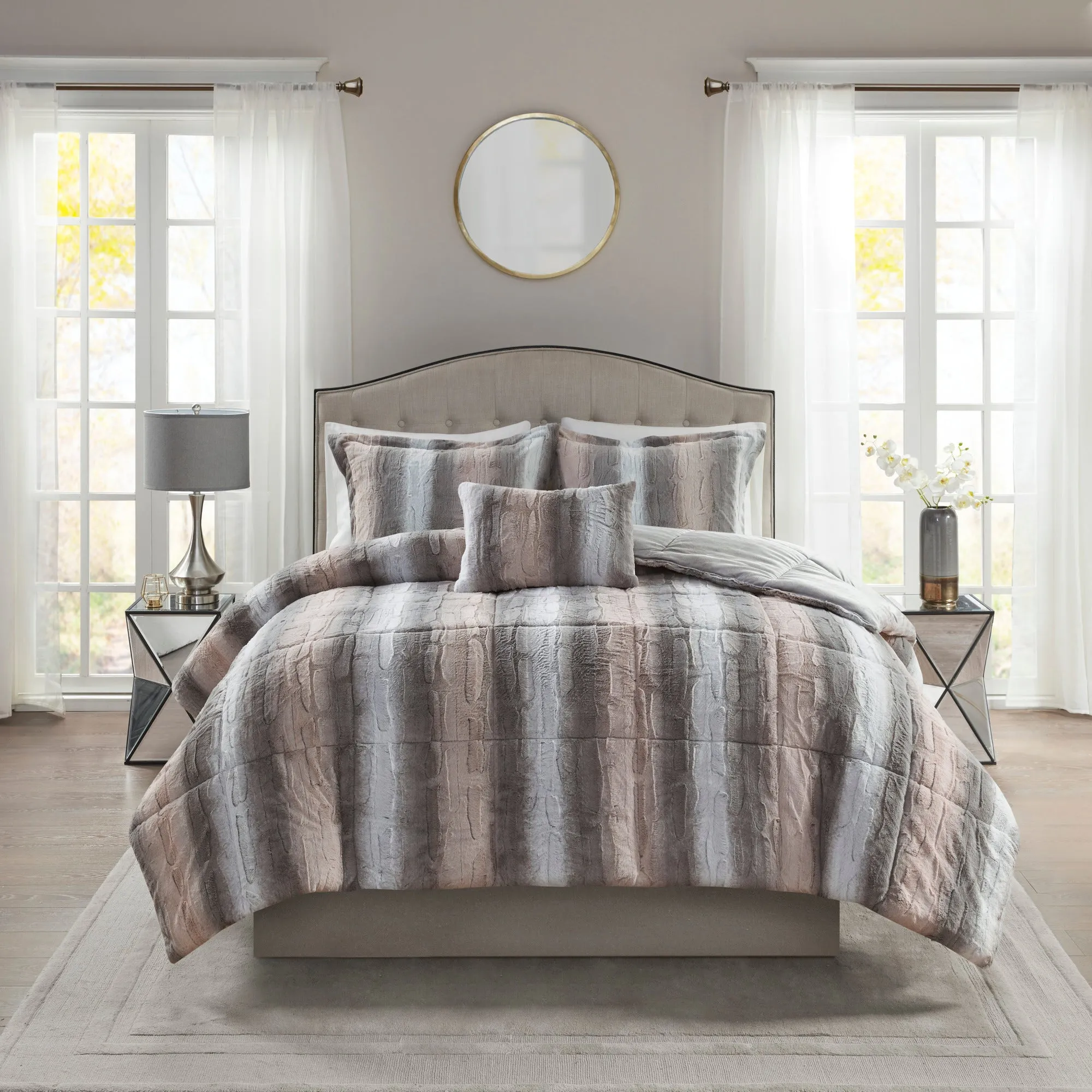 Marselle Faux Fur Comforter Set Snow Leopard