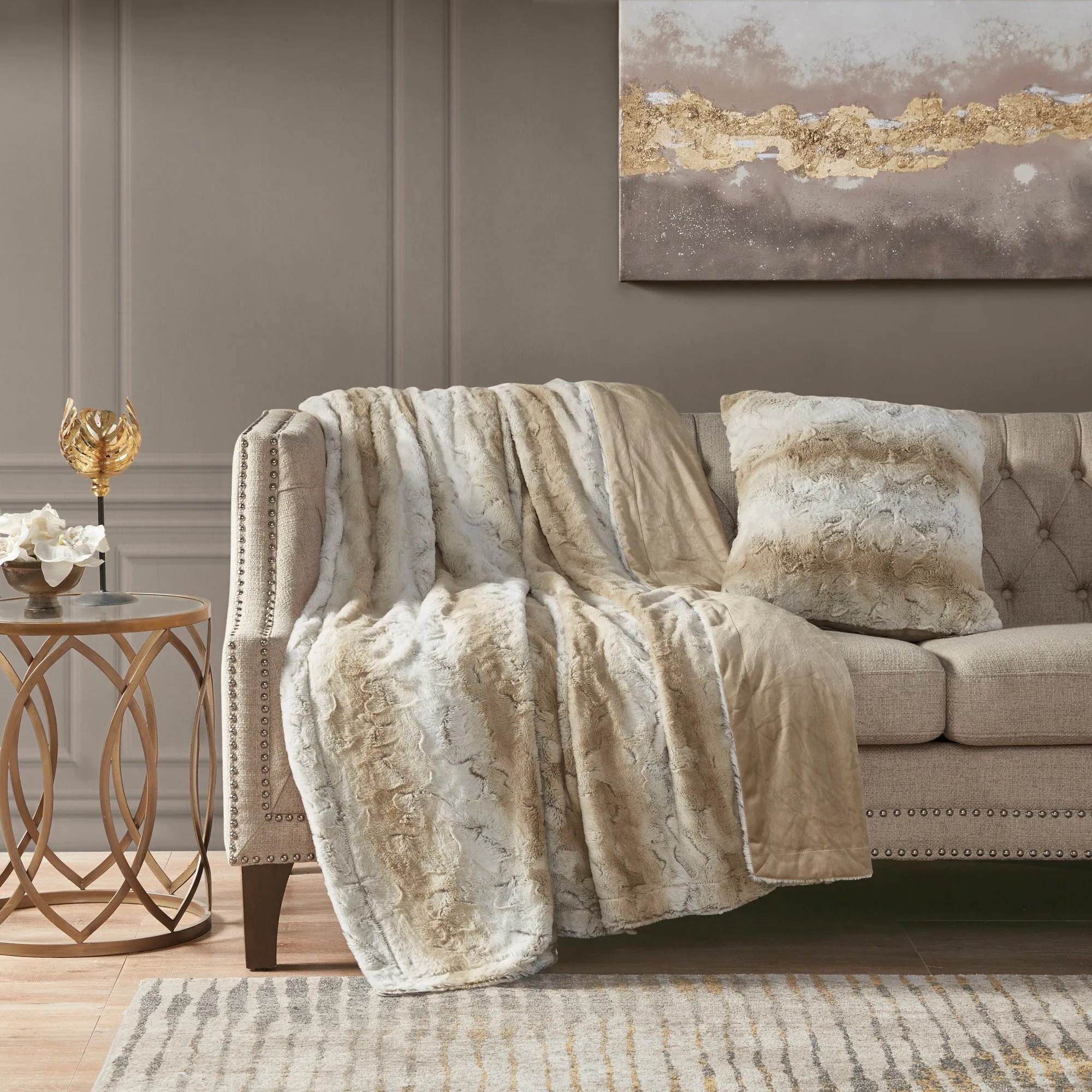 Marselle Faux Fur Square Pillow Snow Leopard