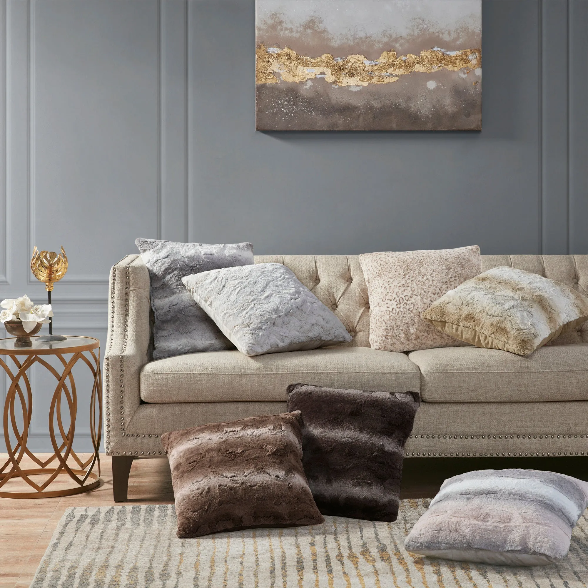 Marselle Faux Fur Square Pillow Snow Leopard
