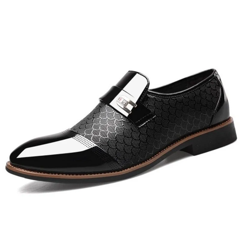Men's PU Patent Leather Shoes with Designer Print and Buckle Details