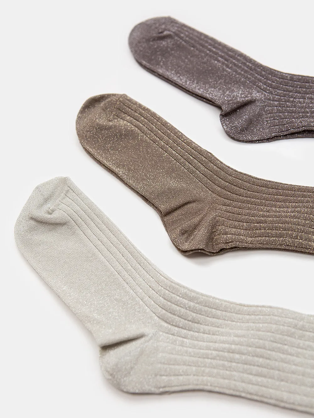 Metallic Ribbed Sock in Silver