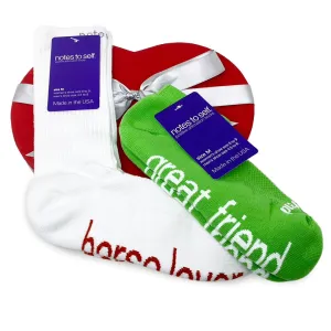 My horse loves me - horse lover™   I am a great friend® socks in red heart box