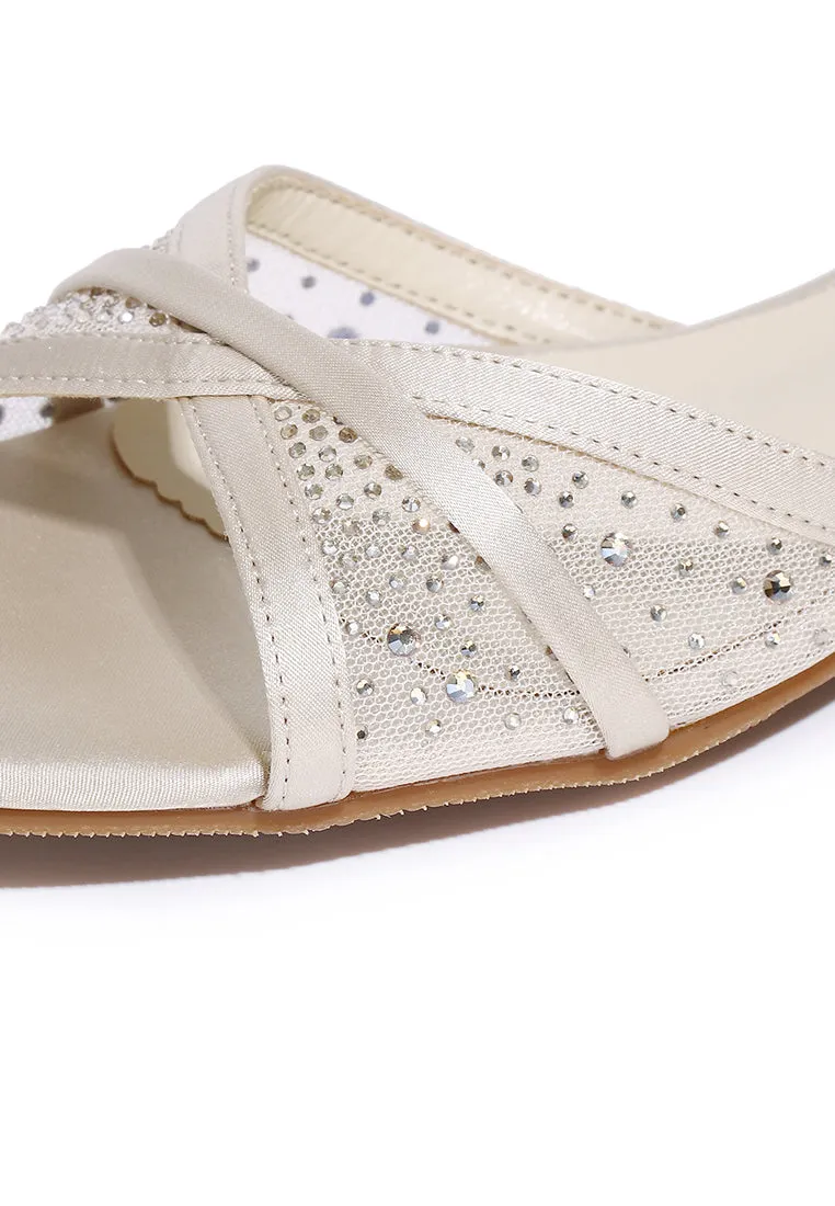 Naomi Glittered Slip Ons Sandals (Beige)