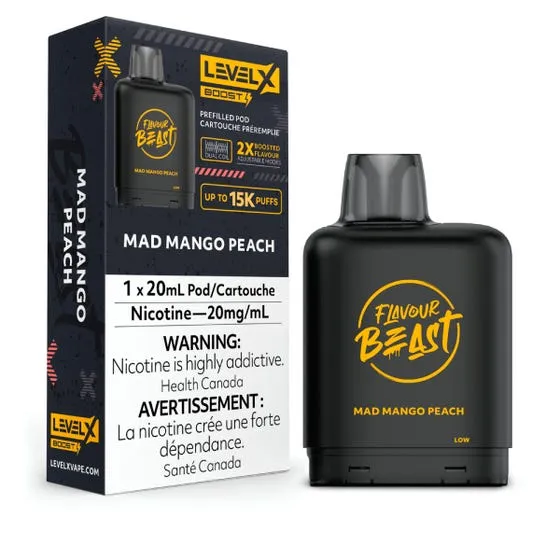 (NEW!) Flavour Beast Level X 15k puff BOOST disposable pods - Mad Mango Peach
