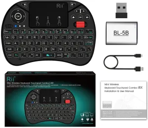 New Mini Wireless Keyboard,Rii i8X Portable 2.4GHz Wireless Keyboard with Touchpad Mouse, LED Backlit, Rechargeable Li-ion Battery-Black