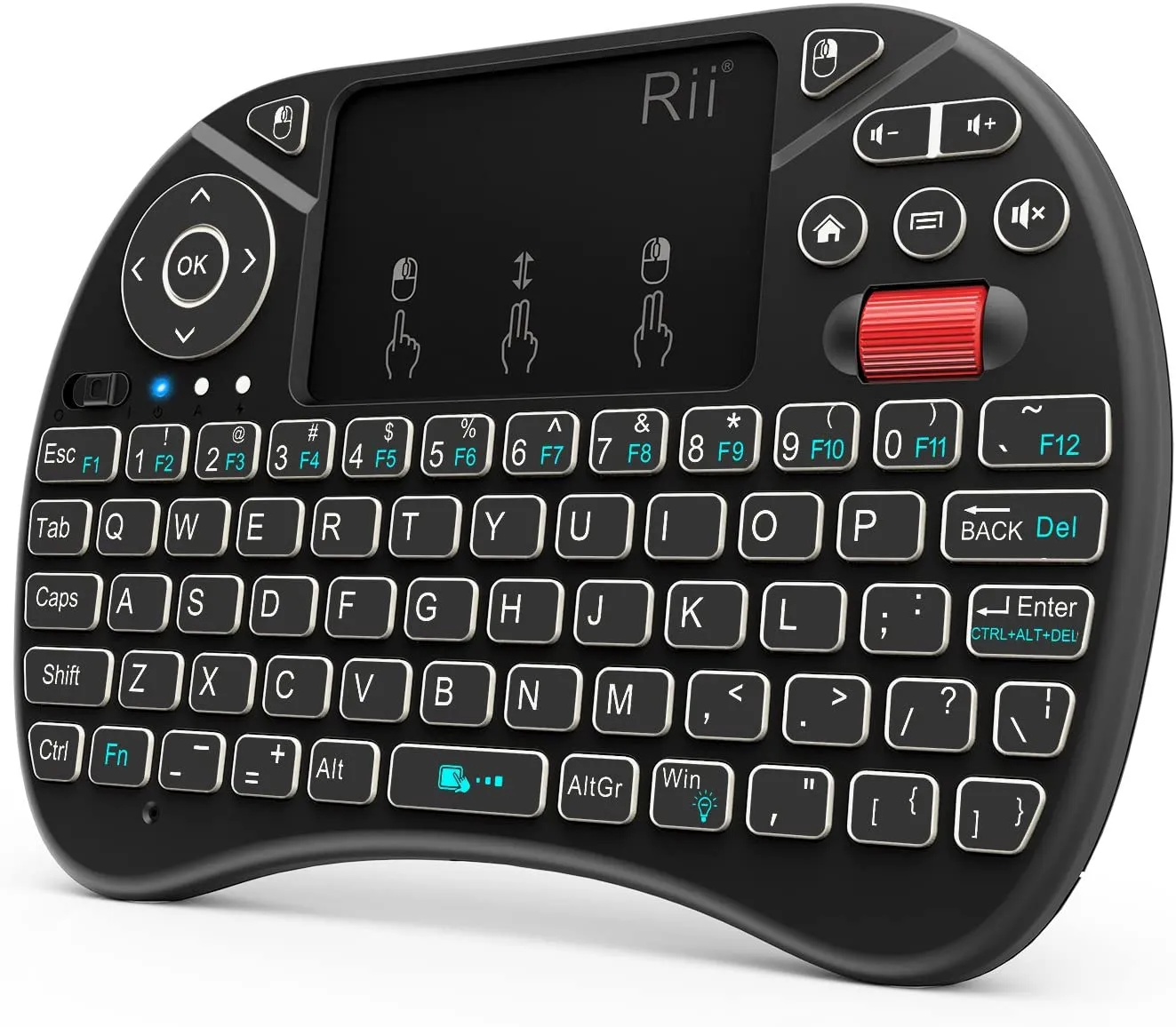 New Mini Wireless Keyboard,Rii i8X Portable 2.4GHz Wireless Keyboard with Touchpad Mouse, LED Backlit, Rechargeable Li-ion Battery-Black