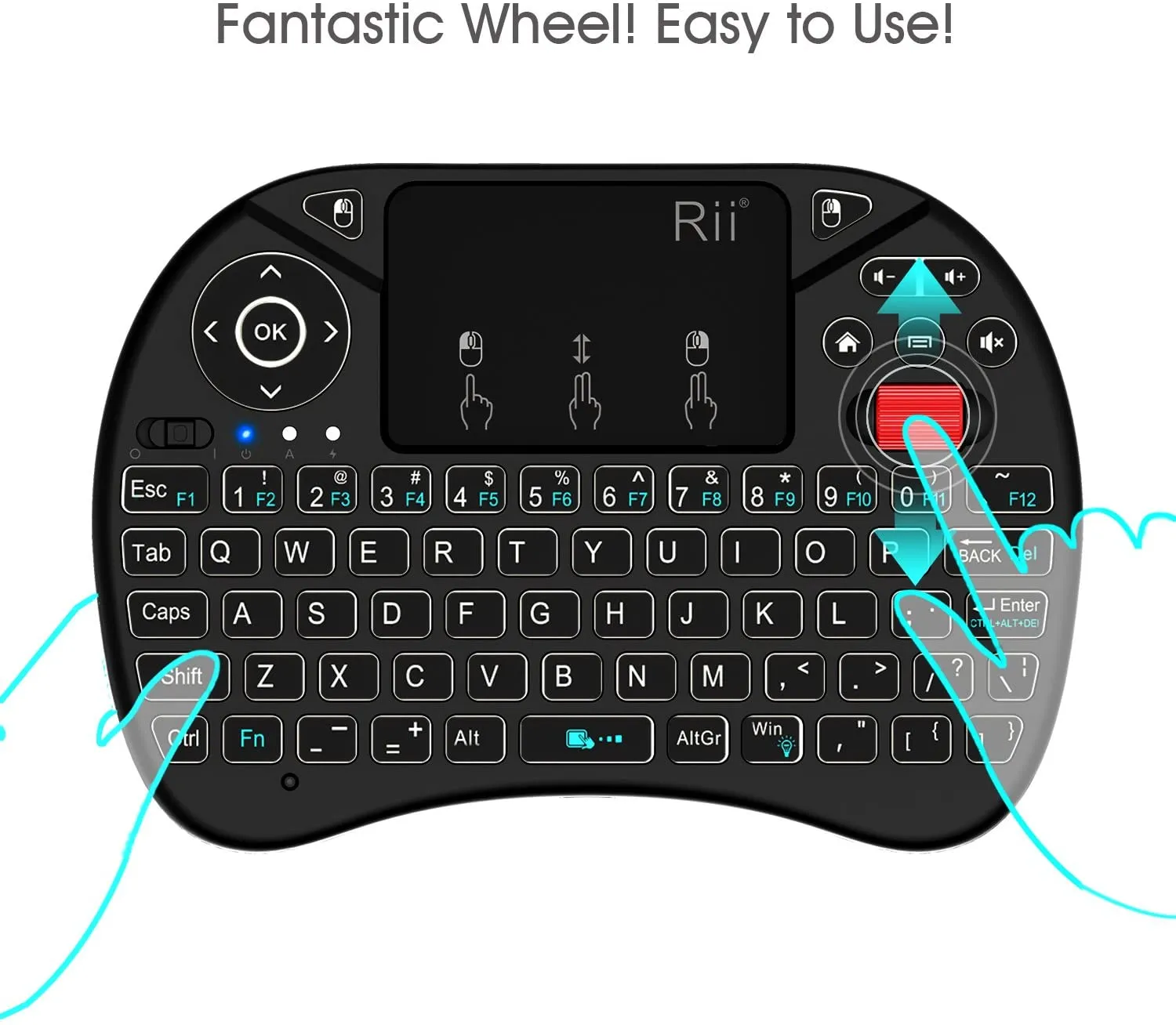 New Mini Wireless Keyboard,Rii i8X Portable 2.4GHz Wireless Keyboard with Touchpad Mouse, LED Backlit, Rechargeable Li-ion Battery-Black