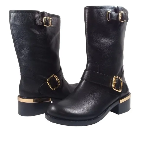 New Vince Camuto Wendeema WomensLeather MotoBoot Harness Detailed Mid-Calf 6.5M