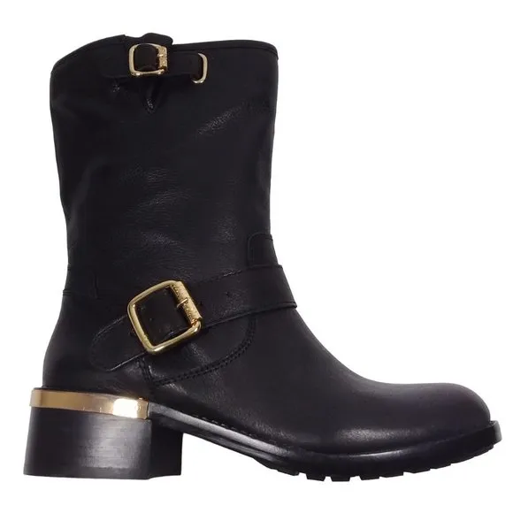 New Vince Camuto Wendeema WomensLeather MotoBoot Harness Detailed Mid-Calf 6.5M